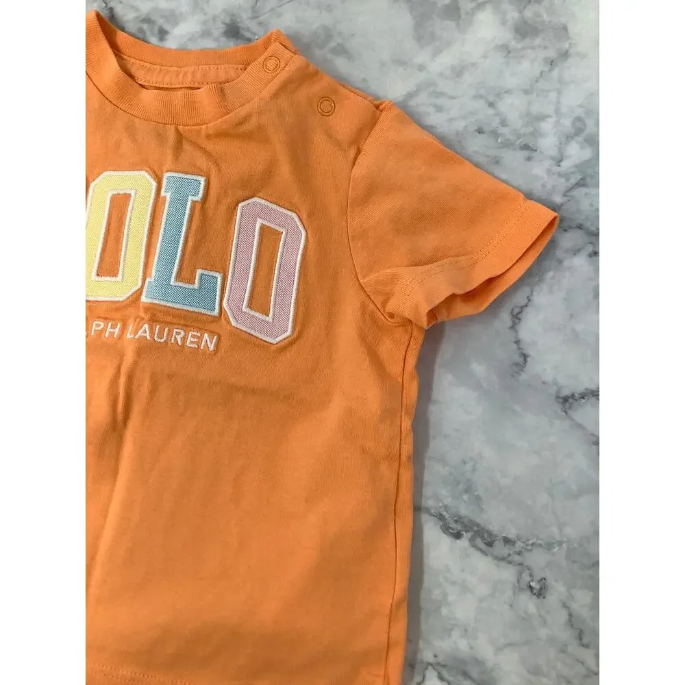 Ralph Lauren Baby Boy 6M Key West Orange Logo Jersey Short Sleeve T-Shirt OS6-23